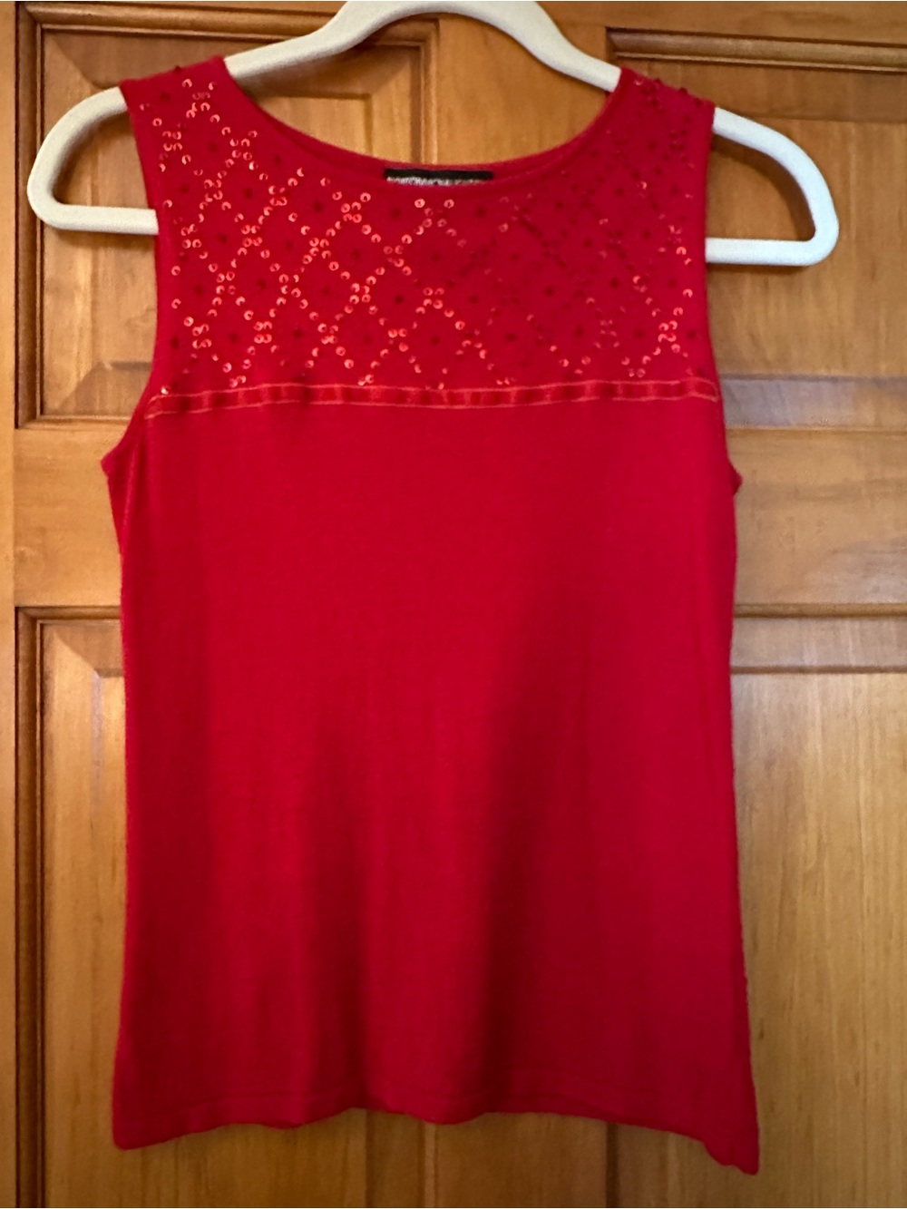 Norton McNaughton Red Sleeveless Sequin Yoke Tank Top